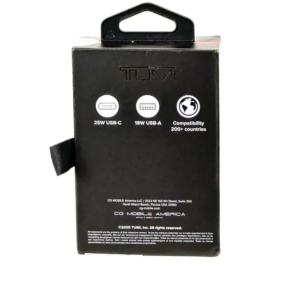 Tumi 25W Universal Smart Power Adapter with 1 USB Port & 1 Type-C Port
